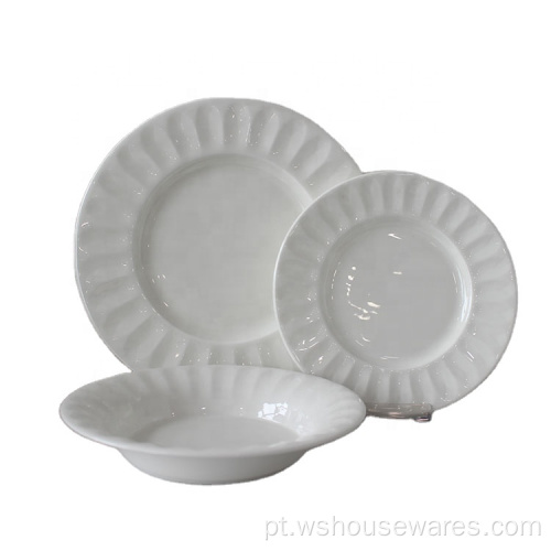 12pcs O jantar de porcelana branca define placas de cerâmica branca